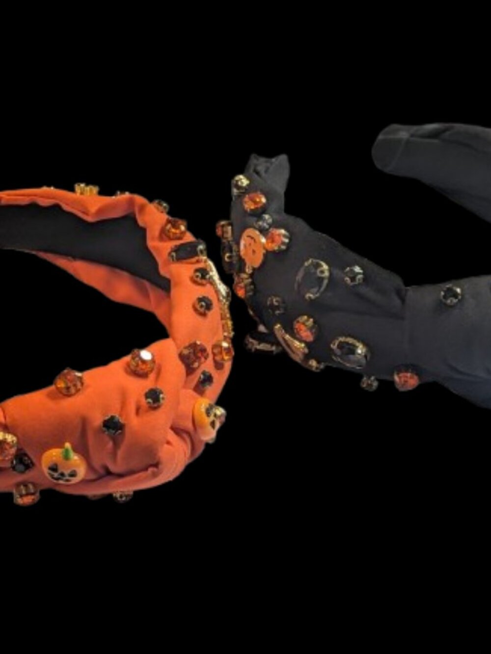 Halloween Rhinestone Headbands Set 2 Black Orange Ghost Pumpkin Jeweled Padded